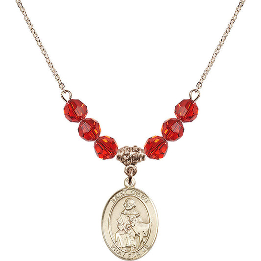 14kt Gold Filled Saint Giles Birthstone Necklace with Ruby Beads - 8349