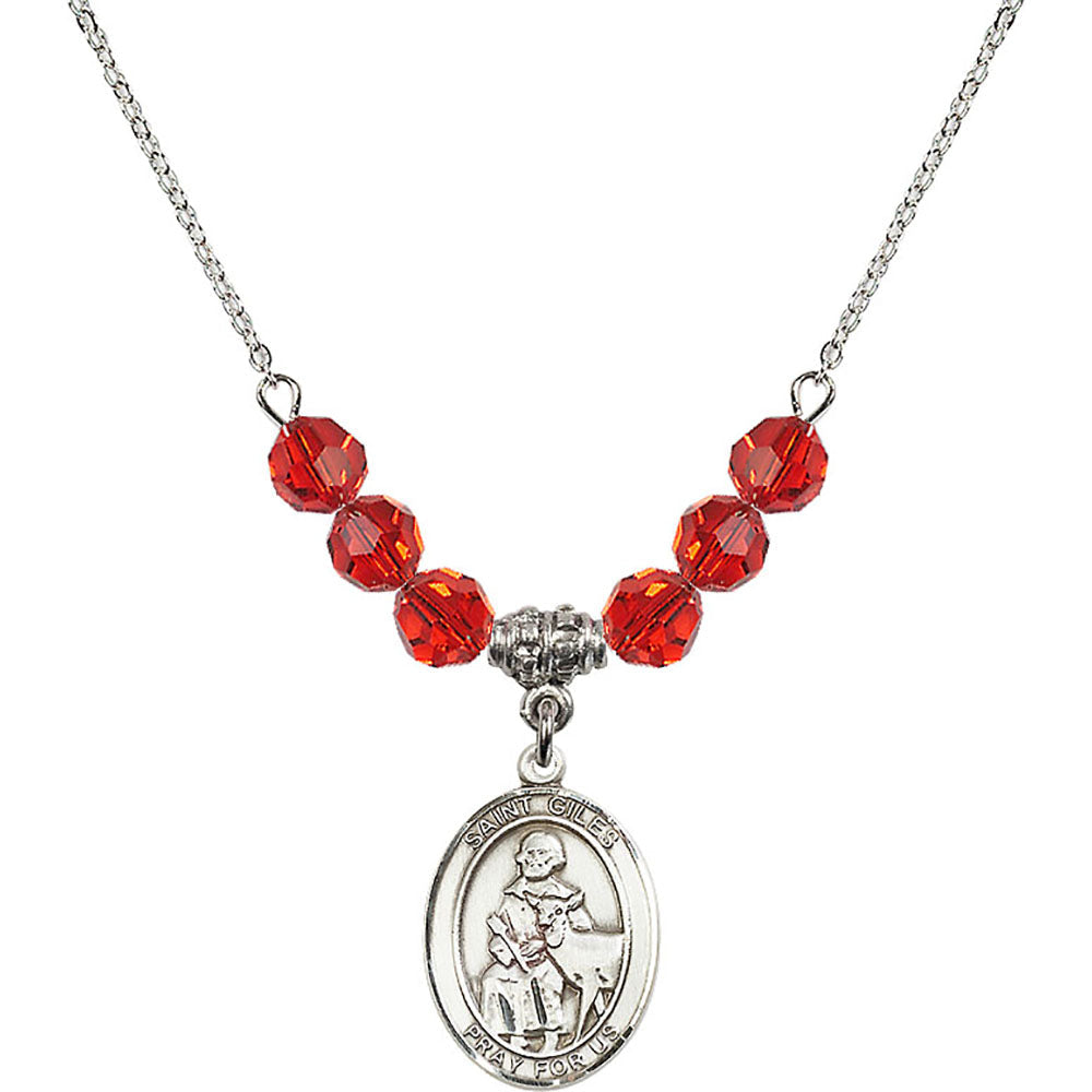 Sterling Silver Saint Giles Birthstone Necklace with Ruby Beads - 8349