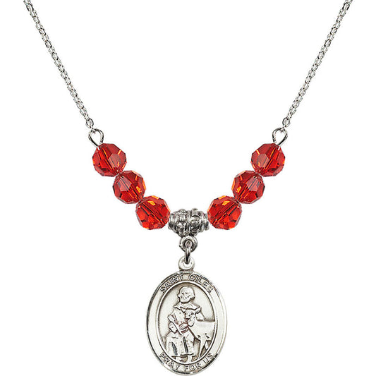 Sterling Silver Saint Giles Birthstone Necklace with Ruby Beads - 8349