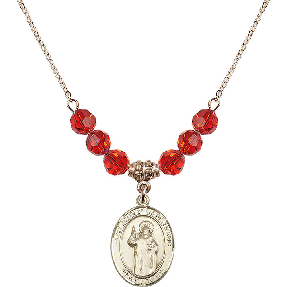 14kt Gold Filled Saint John of Capistrano Birthstone Necklace with Ruby Beads - 8350