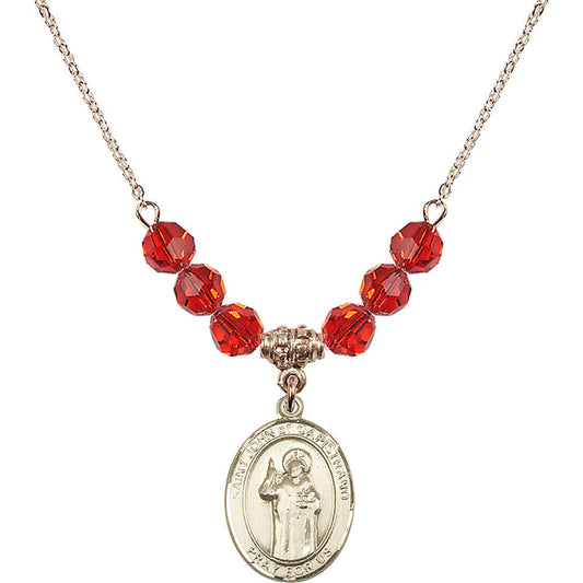 14kt Gold Filled Saint John of Capistrano Birthstone Necklace with Ruby Beads - 8350