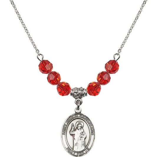 Sterling Silver Saint John of Capistrano Birthstone Necklace with Ruby Beads - 8350