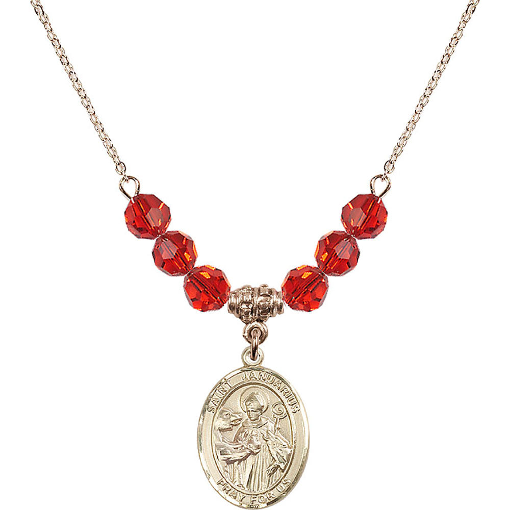 14kt Gold Filled Saint Januarius Birthstone Necklace with Ruby Beads - 8351
