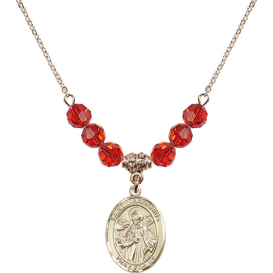 14kt Gold Filled Saint Januarius Birthstone Necklace with Ruby Beads - 8351