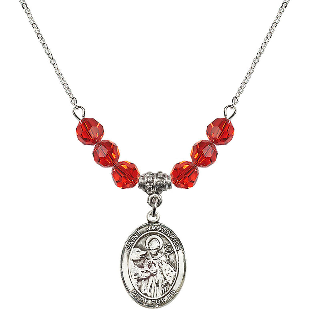 Sterling Silver Saint Januarius Birthstone Necklace with Ruby Beads - 8351