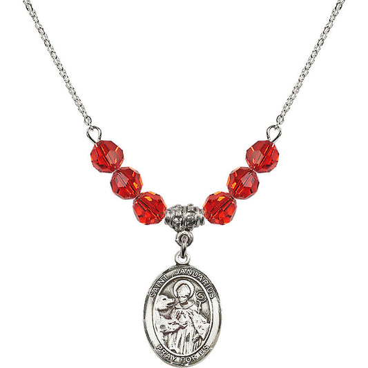 Sterling Silver Saint Januarius Birthstone Necklace with Ruby Beads - 8351
