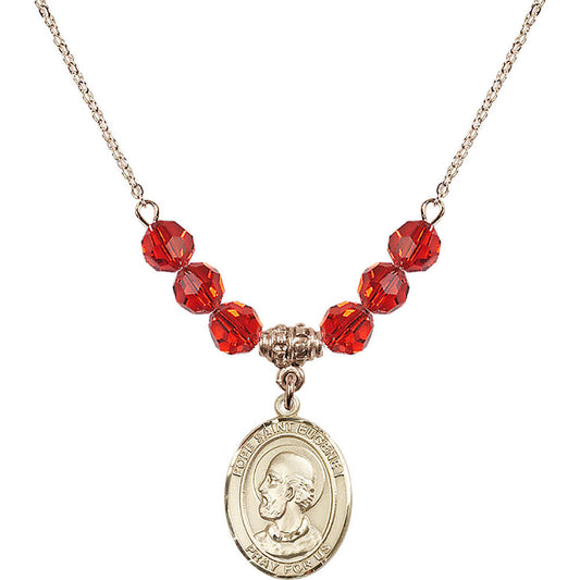 14kt Gold Filled Pope Saint Eugene I Birthstone Necklace with Ruby Beads - 8352