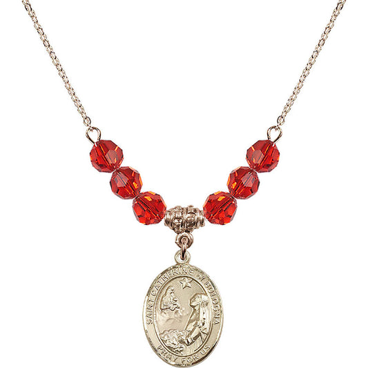 14kt Gold Filled Saint Catherine of Bologna Birthstone Necklace with Ruby Beads - 8354