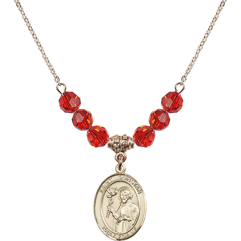 14kt Gold Filled Saint Dunstan Birthstone Necklace with Ruby Beads - 8355