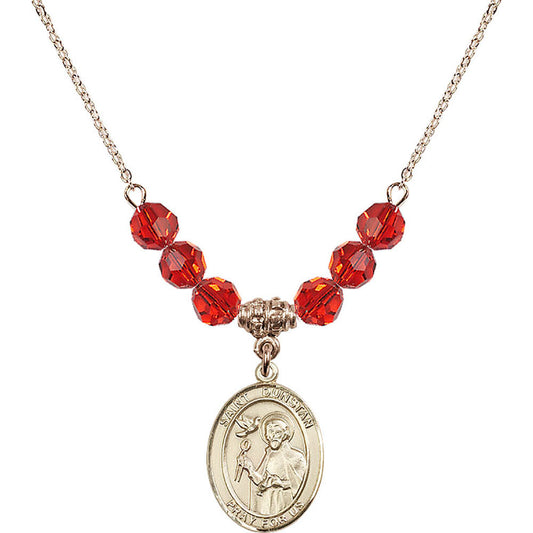14kt Gold Filled Saint Dunstan Birthstone Necklace with Ruby Beads - 8355