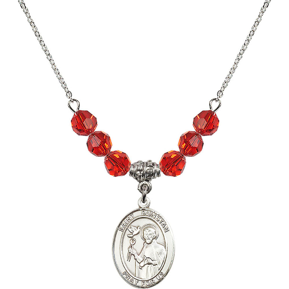 Sterling Silver Saint Dunstan Birthstone Necklace with Ruby Beads - 8355