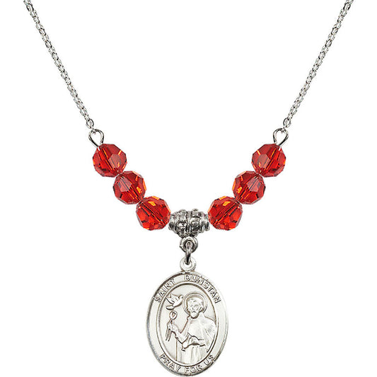 Sterling Silver Saint Dunstan Birthstone Necklace with Ruby Beads - 8355