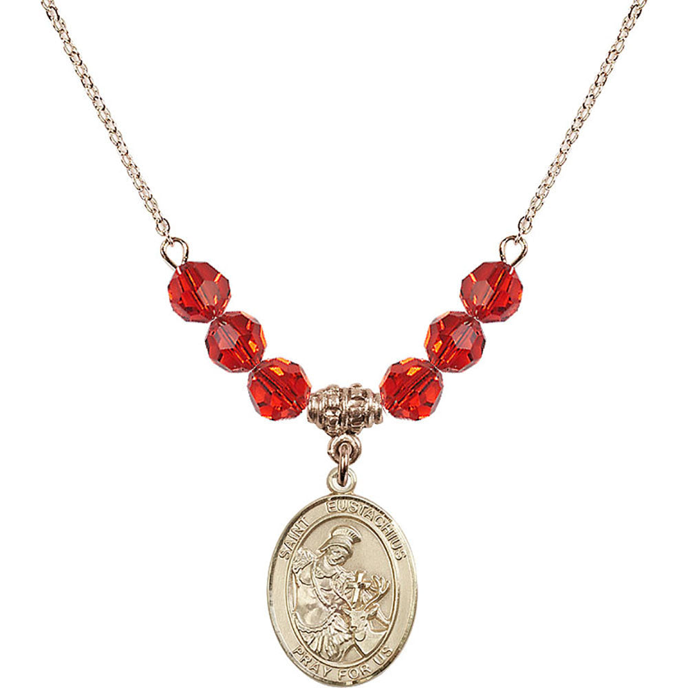 14kt Gold Filled Saint Eustachius Birthstone Necklace with Ruby Beads - 8356