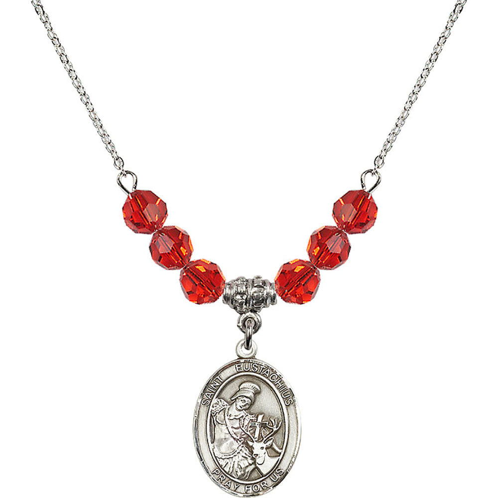 Sterling Silver Saint Eustachius Birthstone Necklace with Ruby Beads - 8356