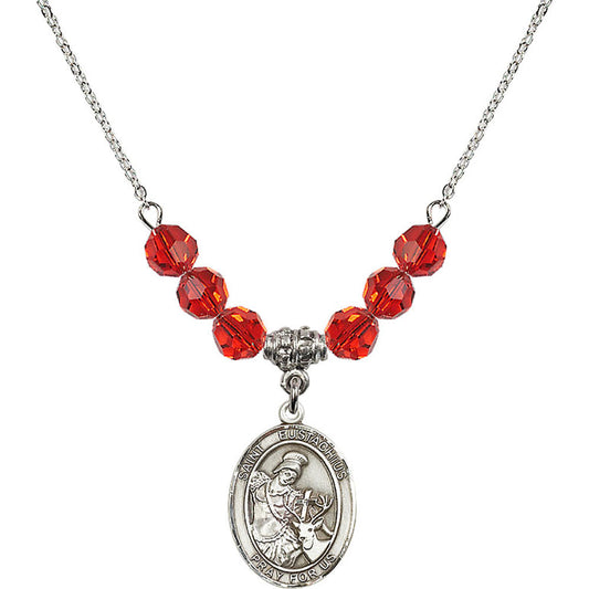 Sterling Silver Saint Eustachius Birthstone Necklace with Ruby Beads - 8356