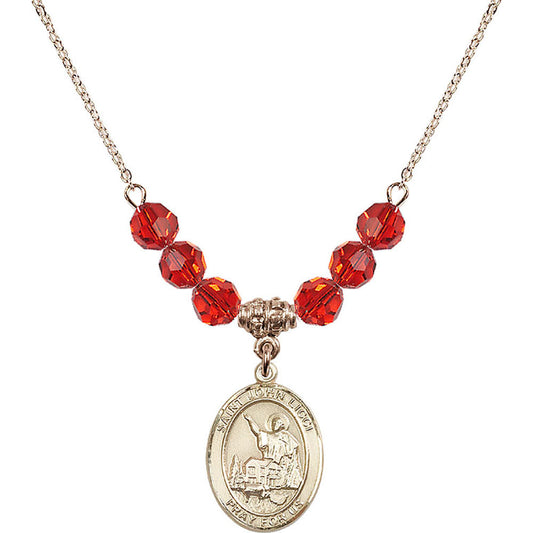 14kt Gold Filled Saint John Licci Birthstone Necklace with Ruby Beads - 8358