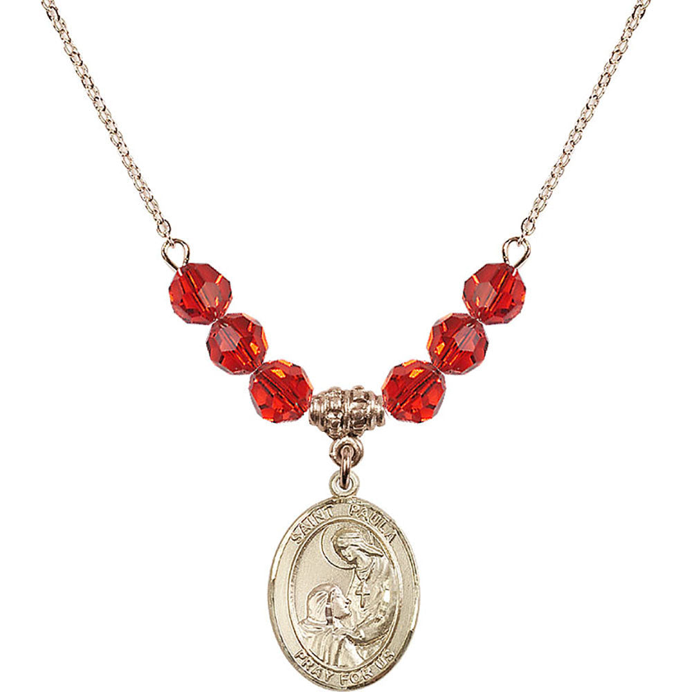14kt Gold Filled Saint Paula Birthstone Necklace with Ruby Beads - 8359