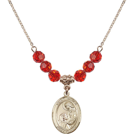 14kt Gold Filled Saint Paula Birthstone Necklace with Ruby Beads - 8359
