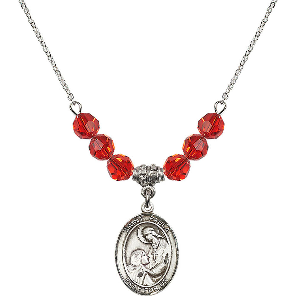 Sterling Silver Saint Paula Birthstone Necklace with Ruby Beads - 8359