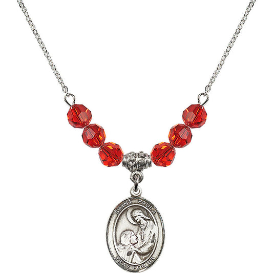 Sterling Silver Saint Paula Birthstone Necklace with Ruby Beads - 8359