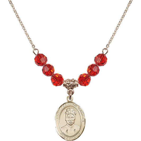 14kt Gold Filled Saint Josephine Bakhita Birthstone Necklace with Ruby Beads - 8360