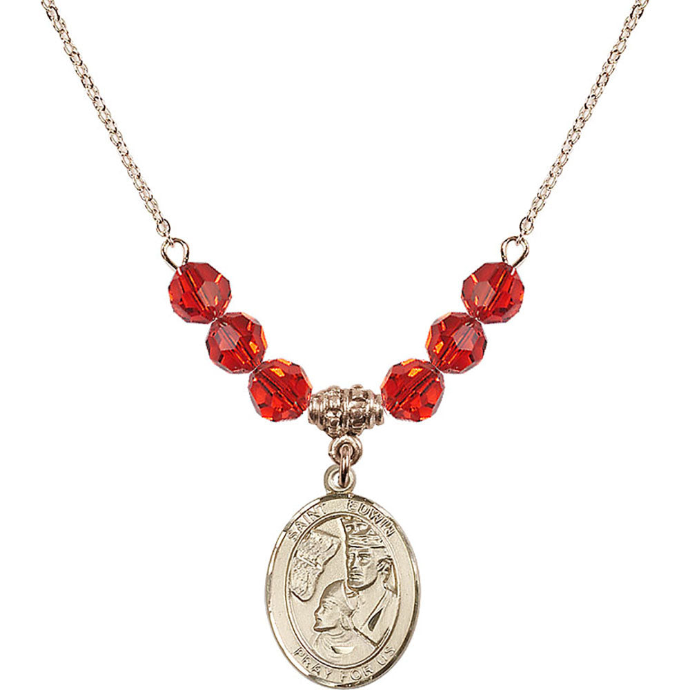 14kt Gold Filled Saint Edwin Birthstone Necklace with Ruby Beads - 8361