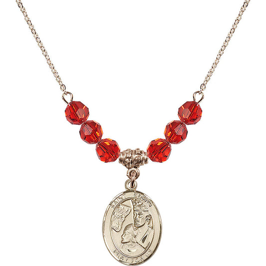 14kt Gold Filled Saint Edwin Birthstone Necklace with Ruby Beads - 8361