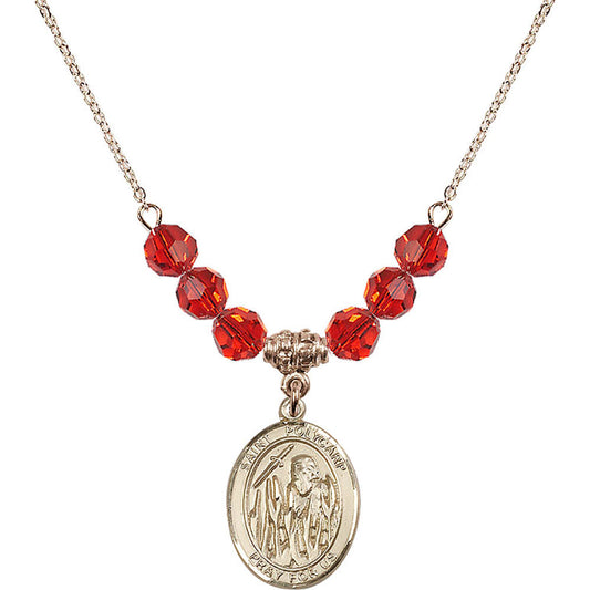 14kt Gold Filled Saint Polycarp of Smyrna Birthstone Necklace with Ruby Beads - 8363