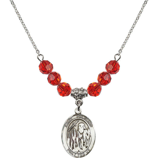 Sterling Silver Saint Polycarp of Smyrna Birthstone Necklace with Ruby Beads - 8363