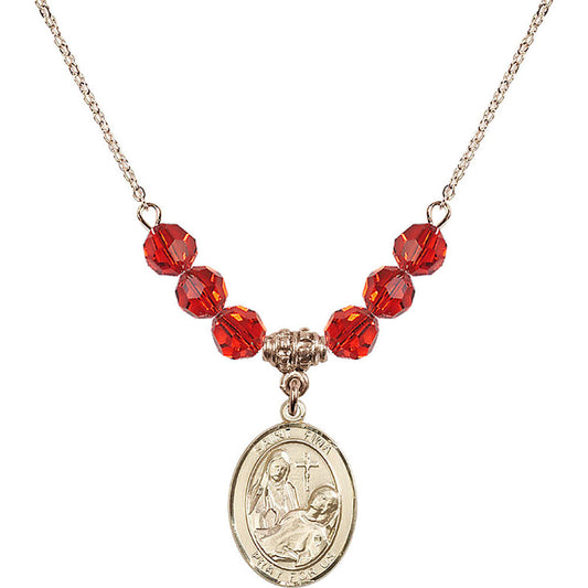 14kt Gold Filled Saint Fina Birthstone Necklace with Ruby Beads - 8364
