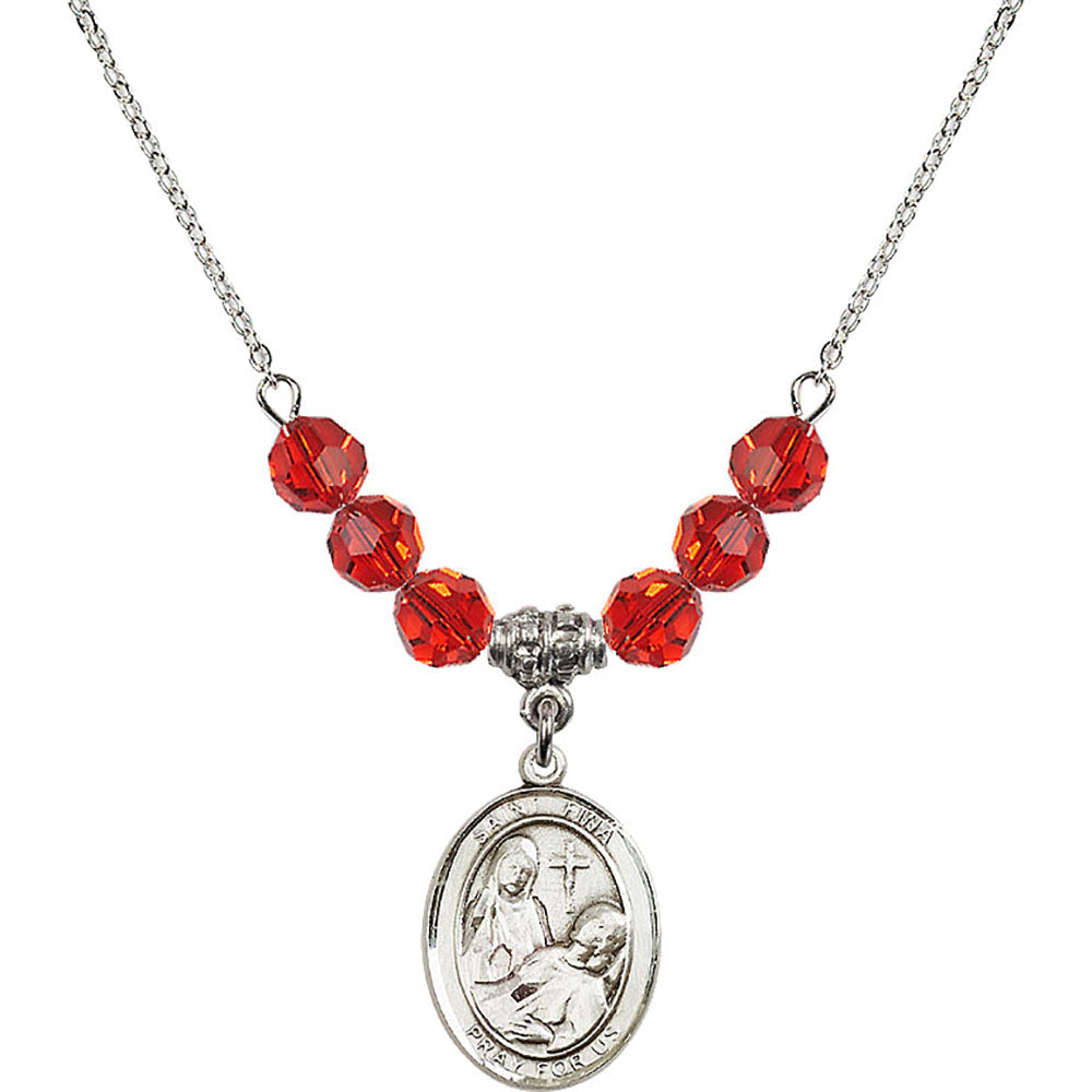Sterling Silver Saint Fina Birthstone Necklace with Ruby Beads - 8364