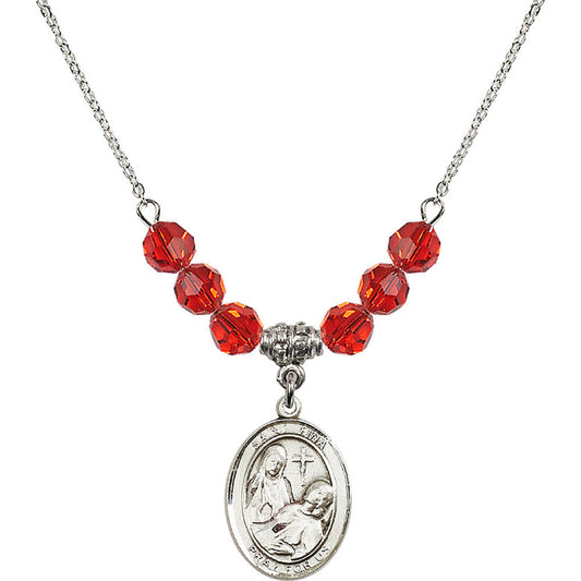 Sterling Silver Saint Fina Birthstone Necklace with Ruby Beads - 8364