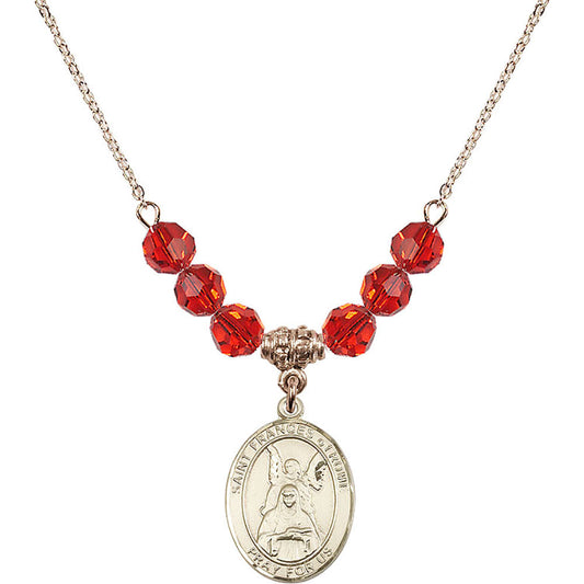 14kt Gold Filled Saint Frances of Rome Birthstone Necklace with Ruby Beads - 8365