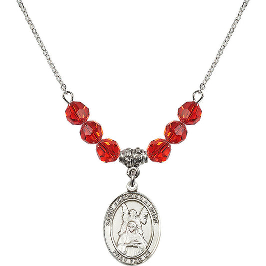 Sterling Silver Saint Frances of Rome Birthstone Necklace with Ruby Beads - 8365