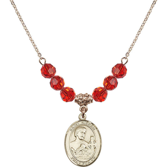 14kt Gold Filled Saint Kieran Birthstone Necklace with Ruby Beads - 8367