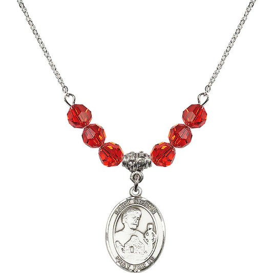 Sterling Silver Saint Kieran Birthstone Necklace with Ruby Beads - 8367