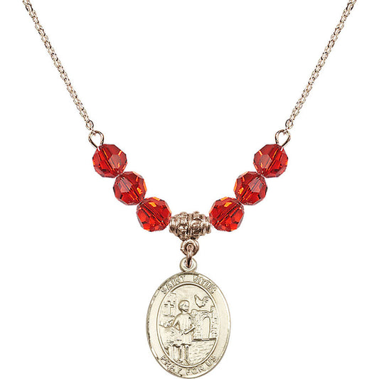 14kt Gold Filled Saint Vitus Birthstone Necklace with Ruby Beads - 8368