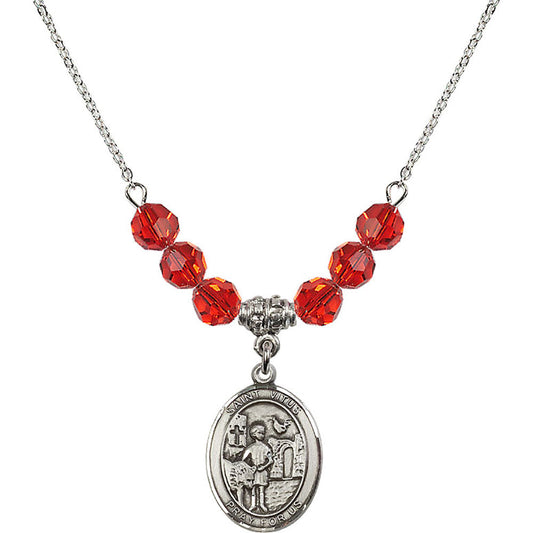 Sterling Silver Saint Vitus Birthstone Necklace with Ruby Beads - 8368