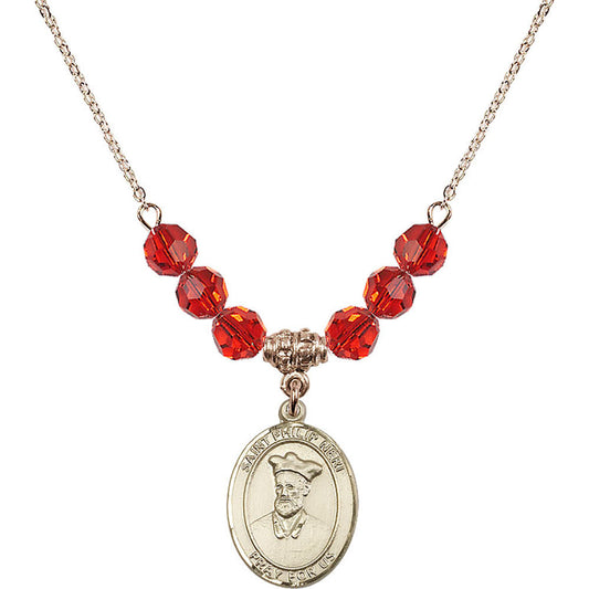 14kt Gold Filled Saint Philip Neri Birthstone Necklace with Ruby Beads - 8369