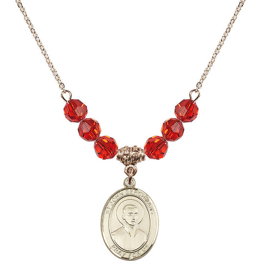 14kt Gold Filled Saint John Berchmans Birthstone Necklace with Ruby Beads - 8370