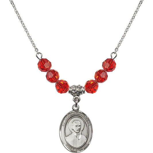 Sterling Silver Saint John Berchmans Birthstone Necklace with Ruby Beads - 8370