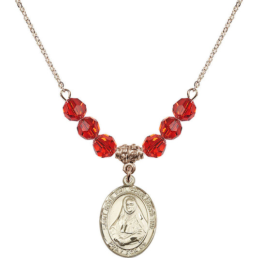 14kt Gold Filled Saint Rose Philippine Duchesne Birthstone Necklace with Ruby Beads - 8371