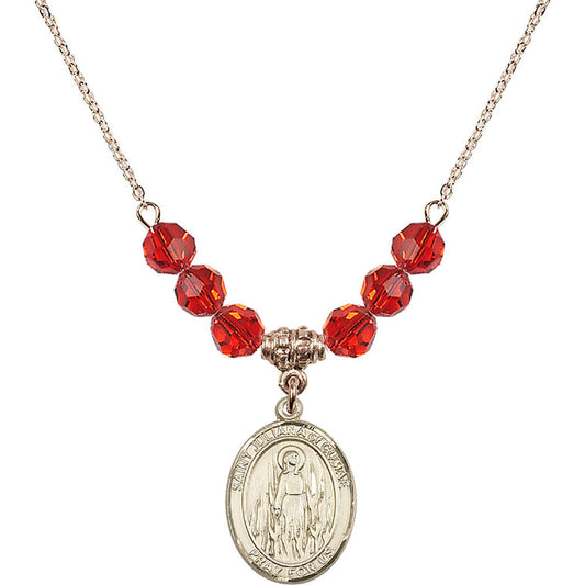 14kt Gold Filled Saint Juliana of Cumae Birthstone Necklace with Ruby Beads - 8372