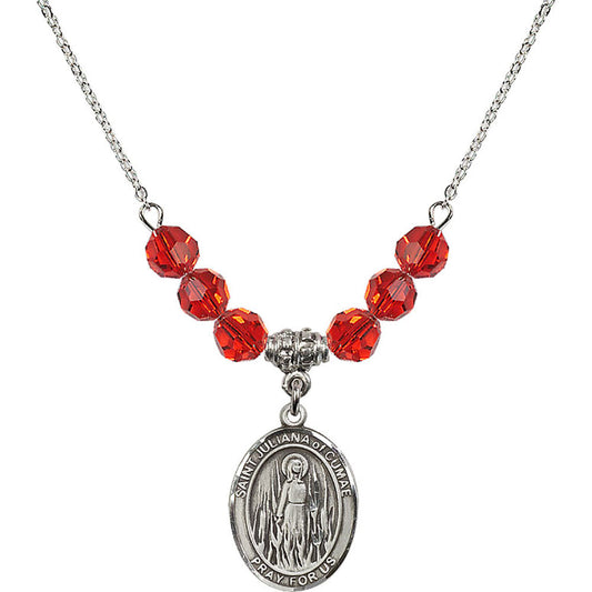 Sterling Silver Saint Juliana of Cumae Birthstone Necklace with Ruby Beads - 8372