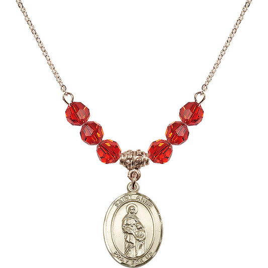 14kt Gold Filled Saint Anne Birthstone Necklace with Ruby Beads - 8374