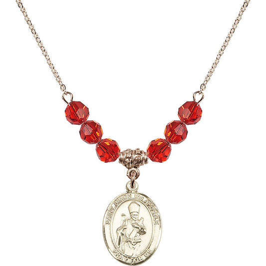 14kt Gold Filled Saint Simon the Apostle Birthstone Necklace with Ruby Beads - 8375
