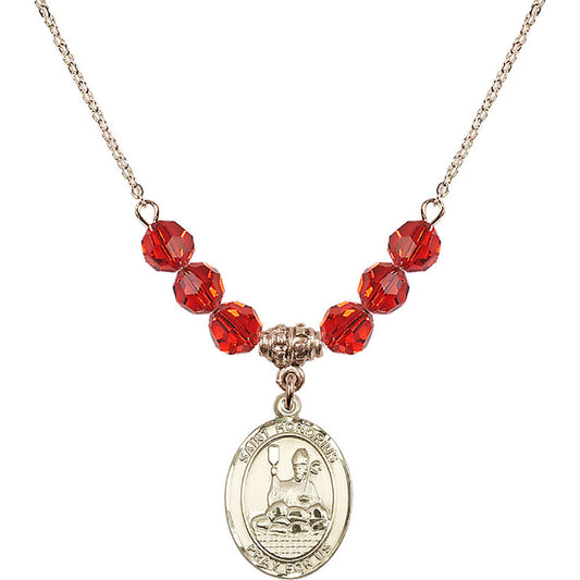 14kt Gold Filled Saint Honorius of Amiens Birthstone Necklace with Ruby Beads - 8376