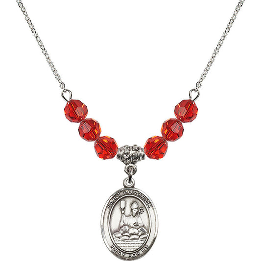 Sterling Silver Saint Honorius of Amiens Birthstone Necklace with Ruby Beads - 8376