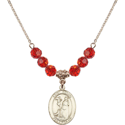 14kt Gold Filled Saint Rocco Birthstone Necklace with Ruby Beads - 8377