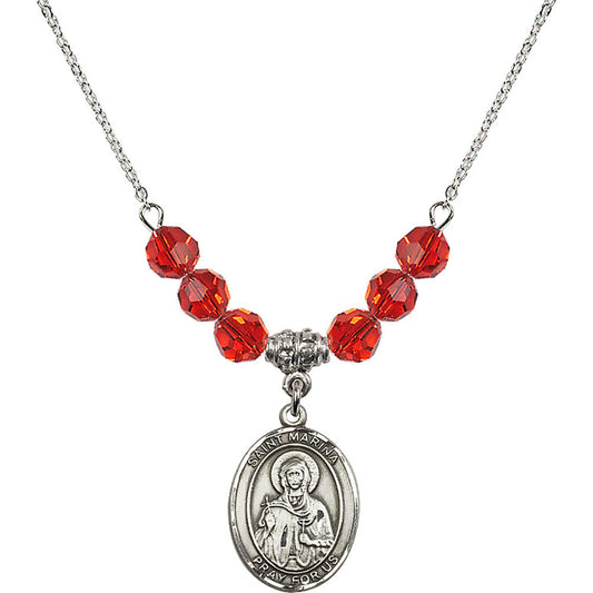 Sterling Silver Saint Marina Birthstone Necklace with Ruby Beads - 8379